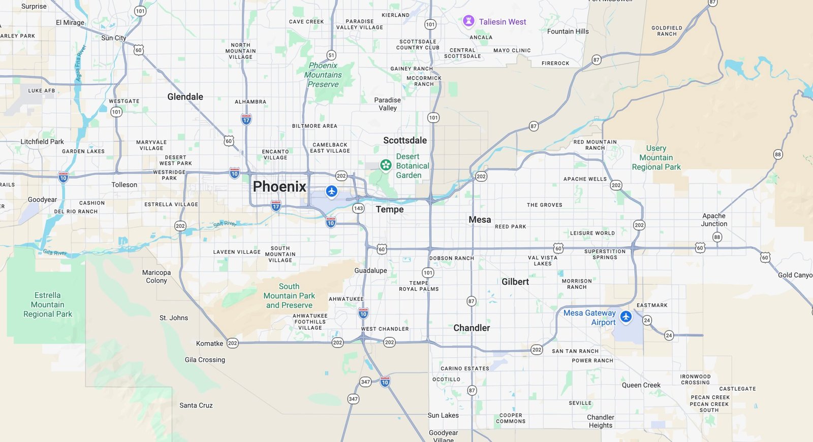 MAP OF GREATER PHEONIX AND SURROUNDING SERVICE AREA